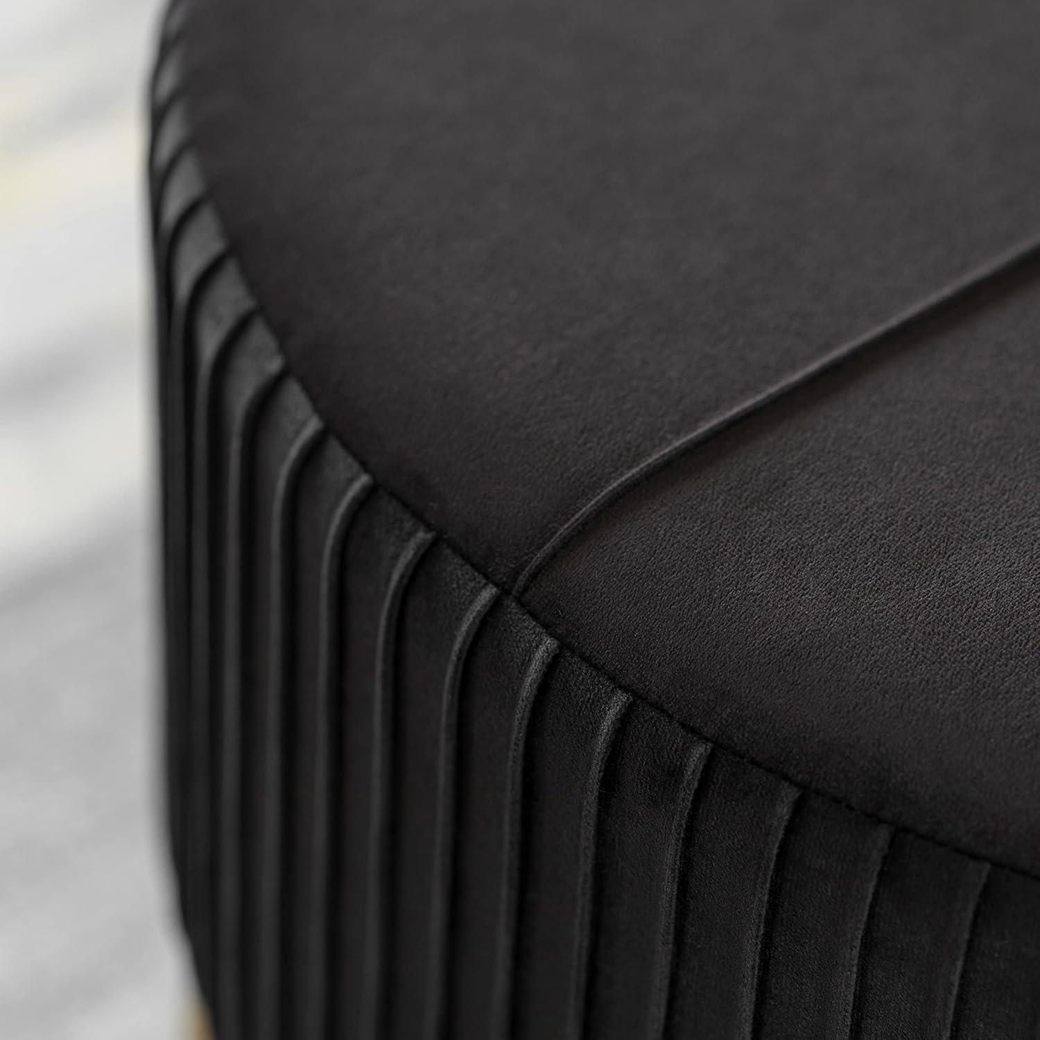 Fabulaxe Round Velvet Ottoman Stool Raised with Hairpin Gold Base, Black, Large