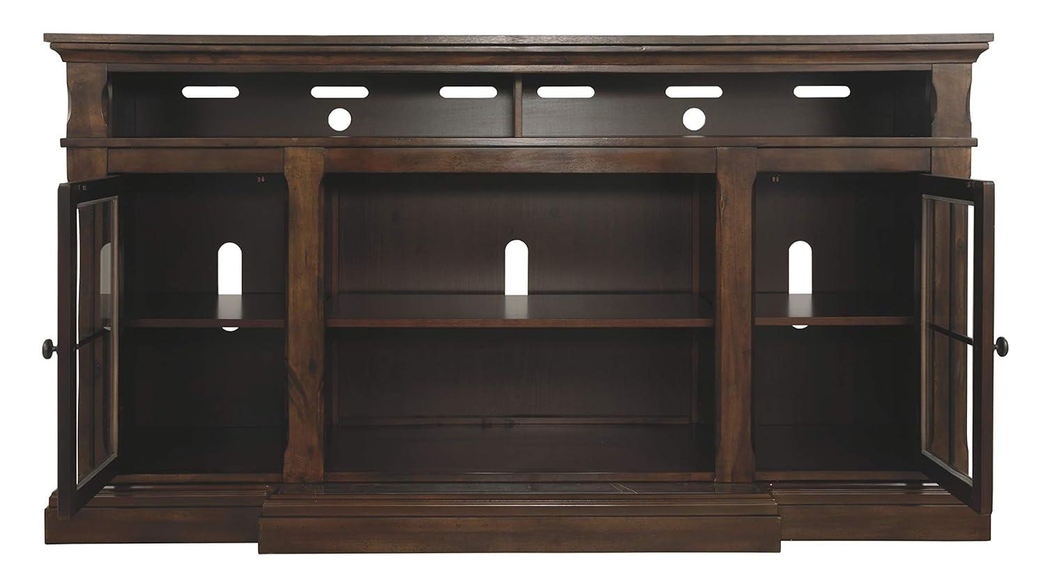 Ashley Roddinton 74" TV Stand with Marble Inset Base in Dark Brown