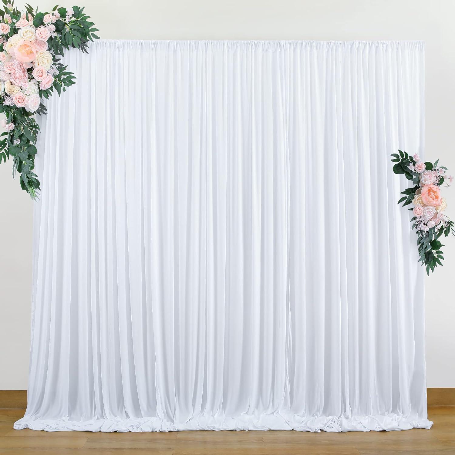 10 ft x 10 ft White Polyester Wrinkle-Free Backdrop Curtains