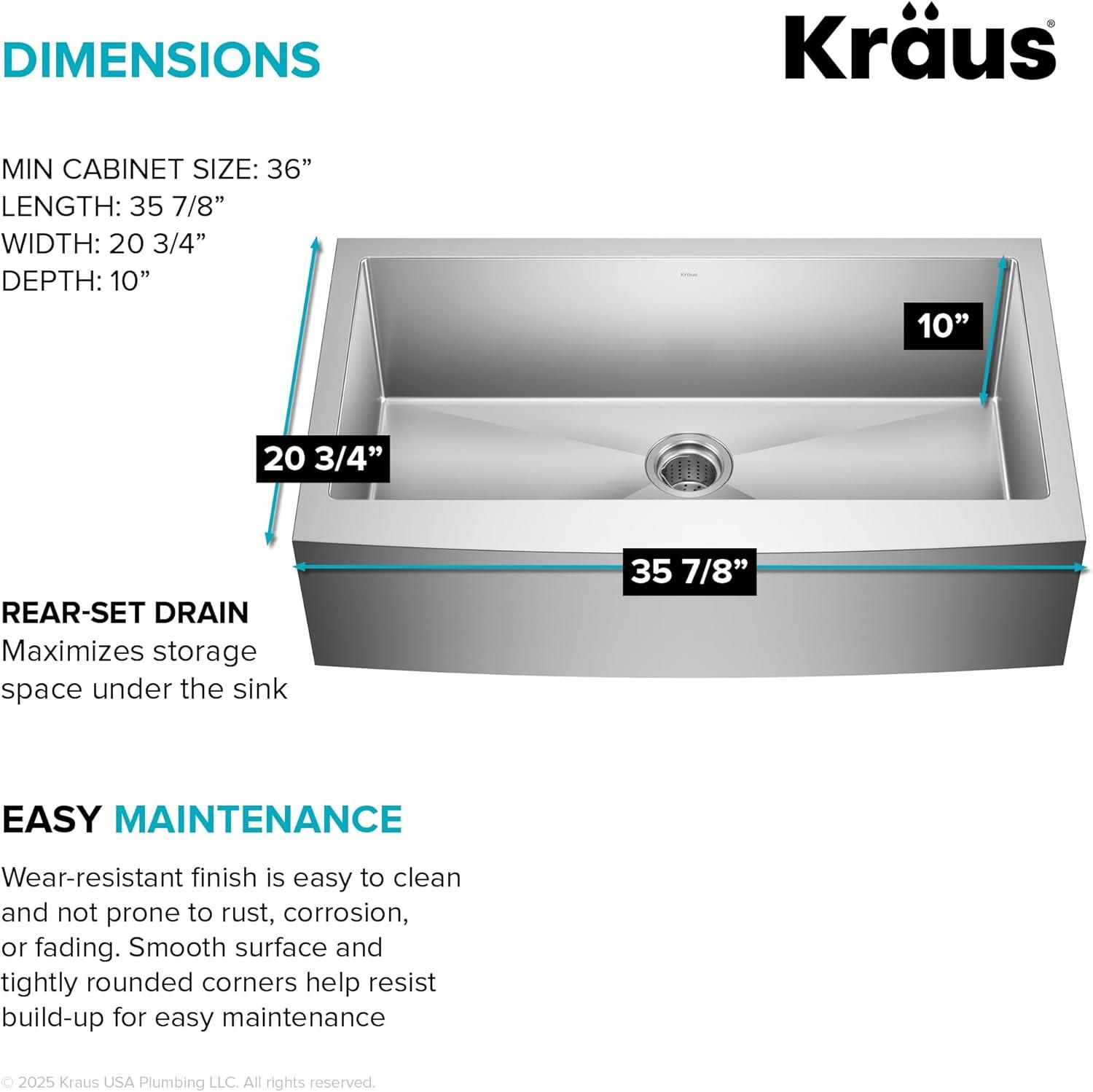 KRAUS Standart Pro Apron Front Farmhouse 16 Gauge Single Bowl Stainless Steel Kitchen Sink