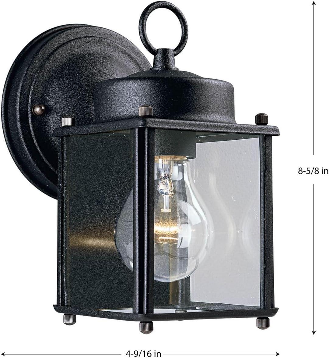 Progress Lighting, Flat Coach Lantern, 1-Light Wall Light, Black Porcelain, Clear Glass Shade