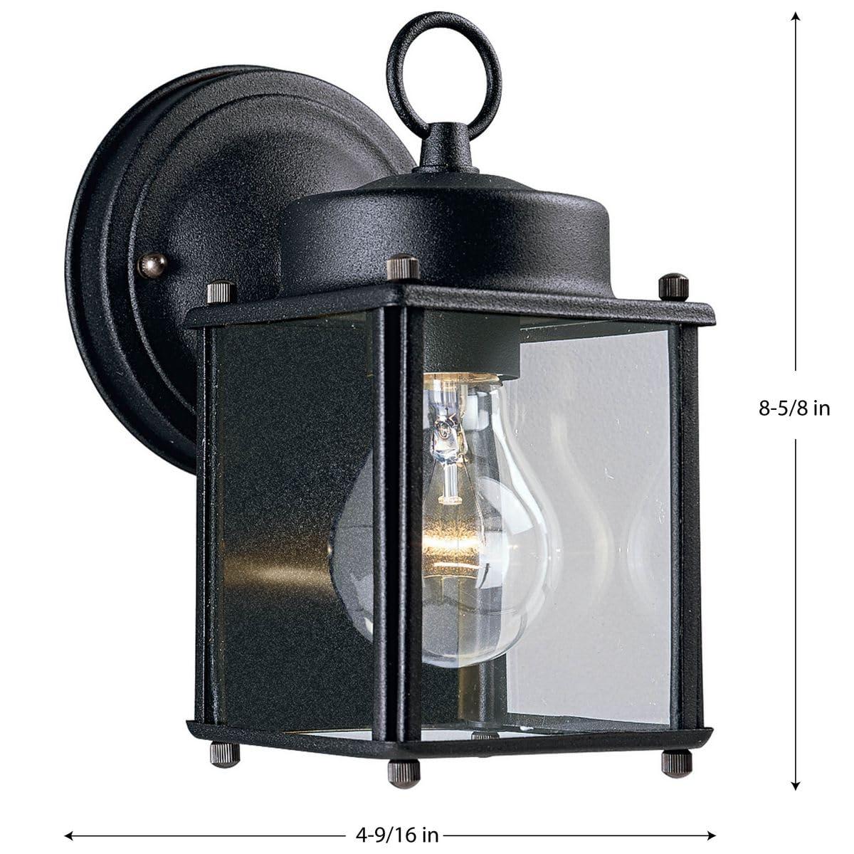 Progress Lighting, Flat Coach Lantern, 1-Light Wall Light, Black Porcelain, Clear Glass Shade