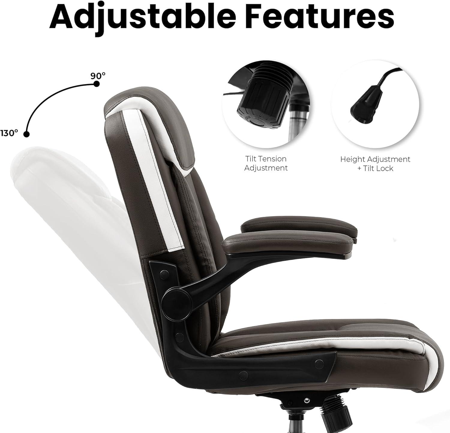 Brown PU Leather Ergonomic Office Chair with Flip-up Arms