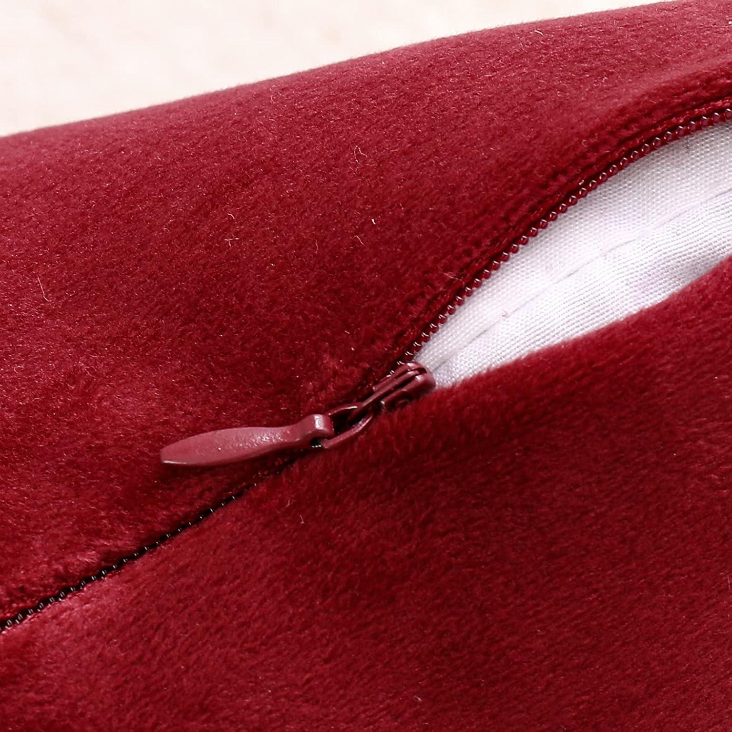 PAVILIA Set of 2 Throw Pillow Covers, Decorative Velvet Square Cushion Cases for Bed Sofa Couch Bedroom Living Room, Red/20 x 20