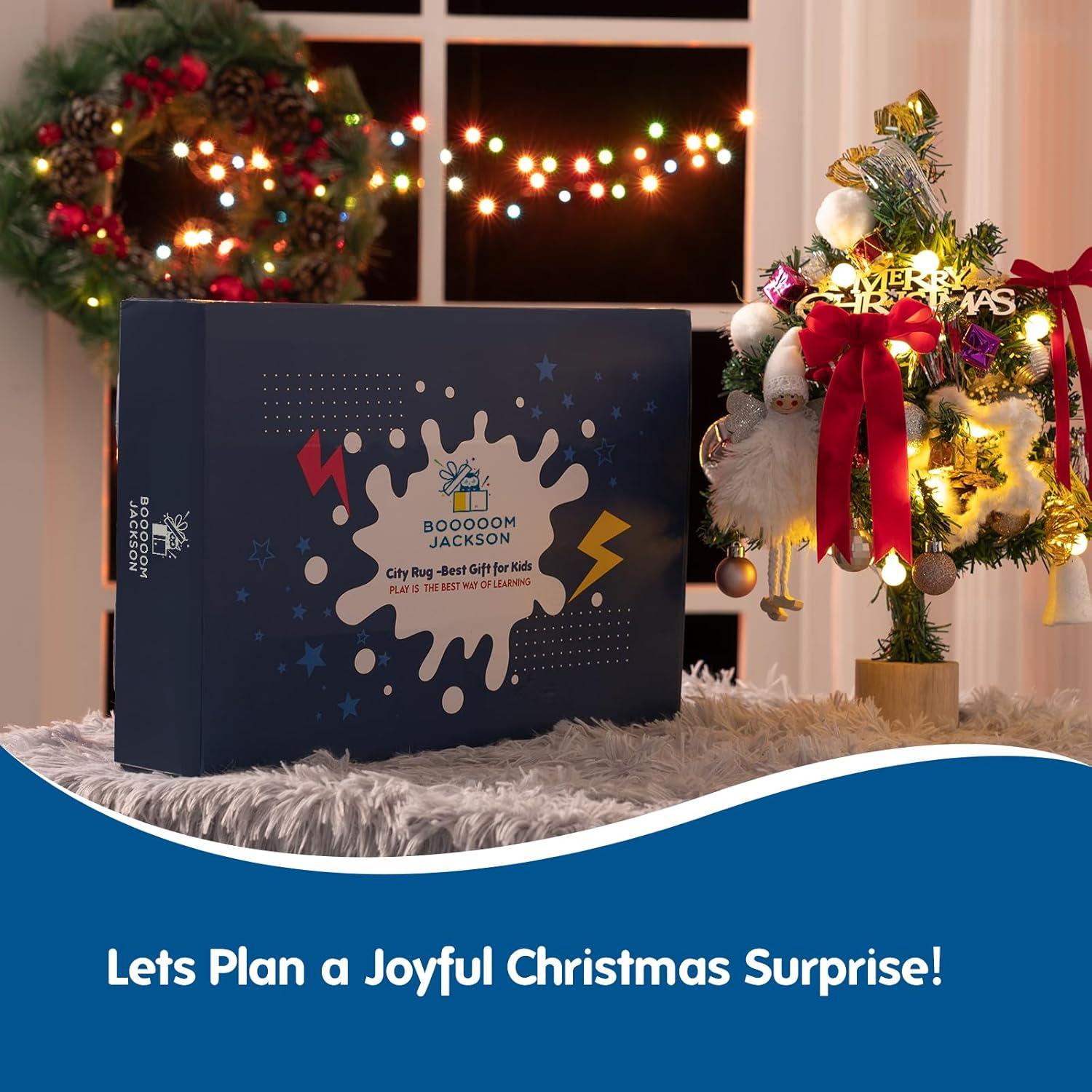 Booooom Jackson Kids Car Rug Play Mat 60x32 inches,Car Mat,Non Slip Kids Rug for Bedroom Boys Playroom,Play Carpet for Trucks,Fun Area Rug,Around City Town Carpet