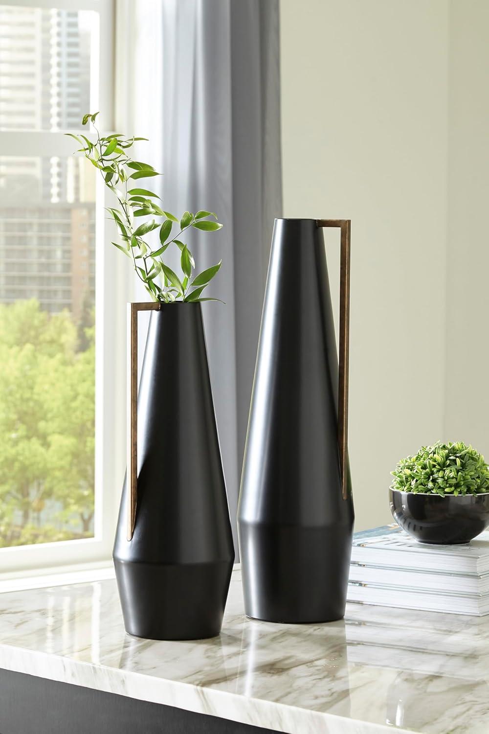 Black and Gold Tall Metal Contemporary Vase