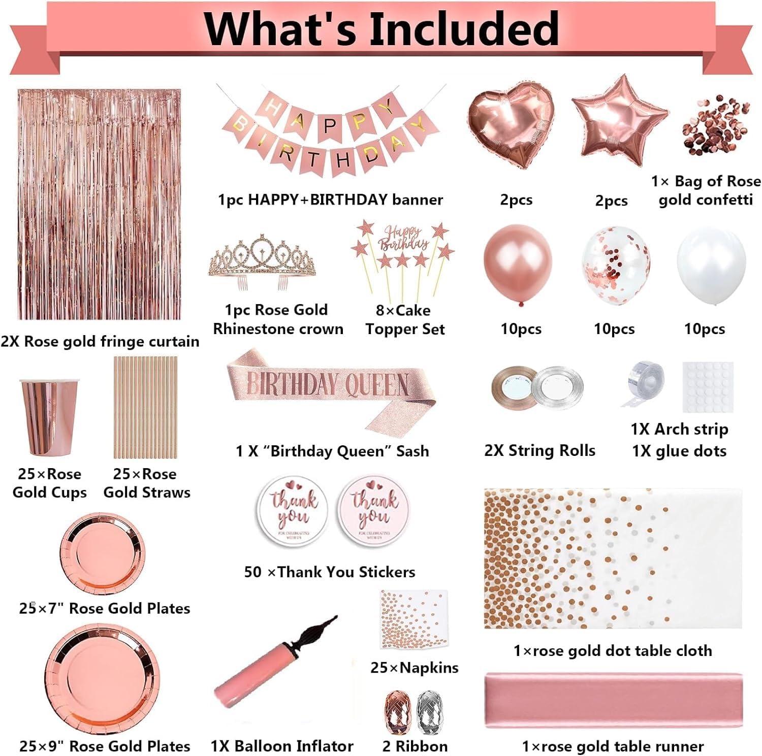 Rose Gold Birthday Party Decoration Kit for 25 Guests