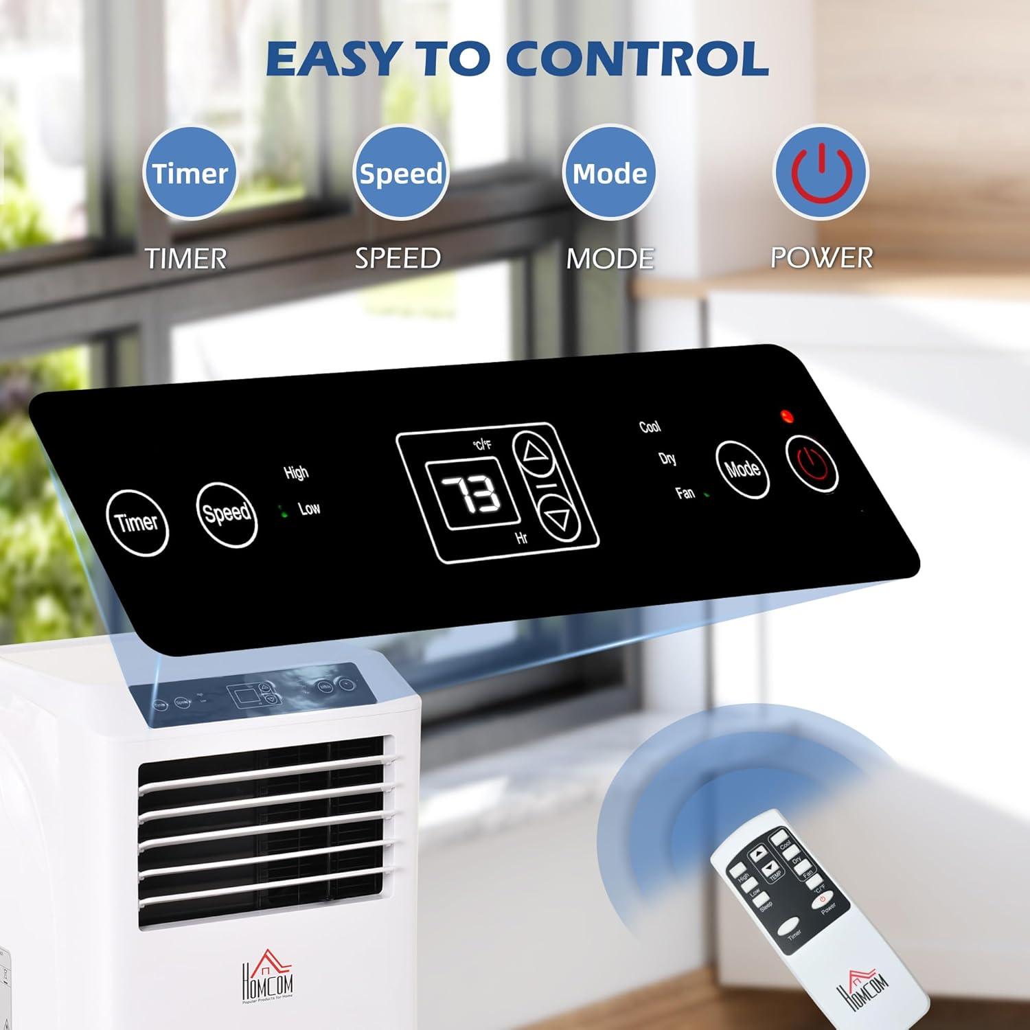 HOMCOM 10000 BTU Mobile Portable Air Conditioner with Cooling, Dehumidifier, Ventilating, Remote Control, 24-Hour Timer, Portable AC Unit for Bedroom, Living Room, Home Office, White