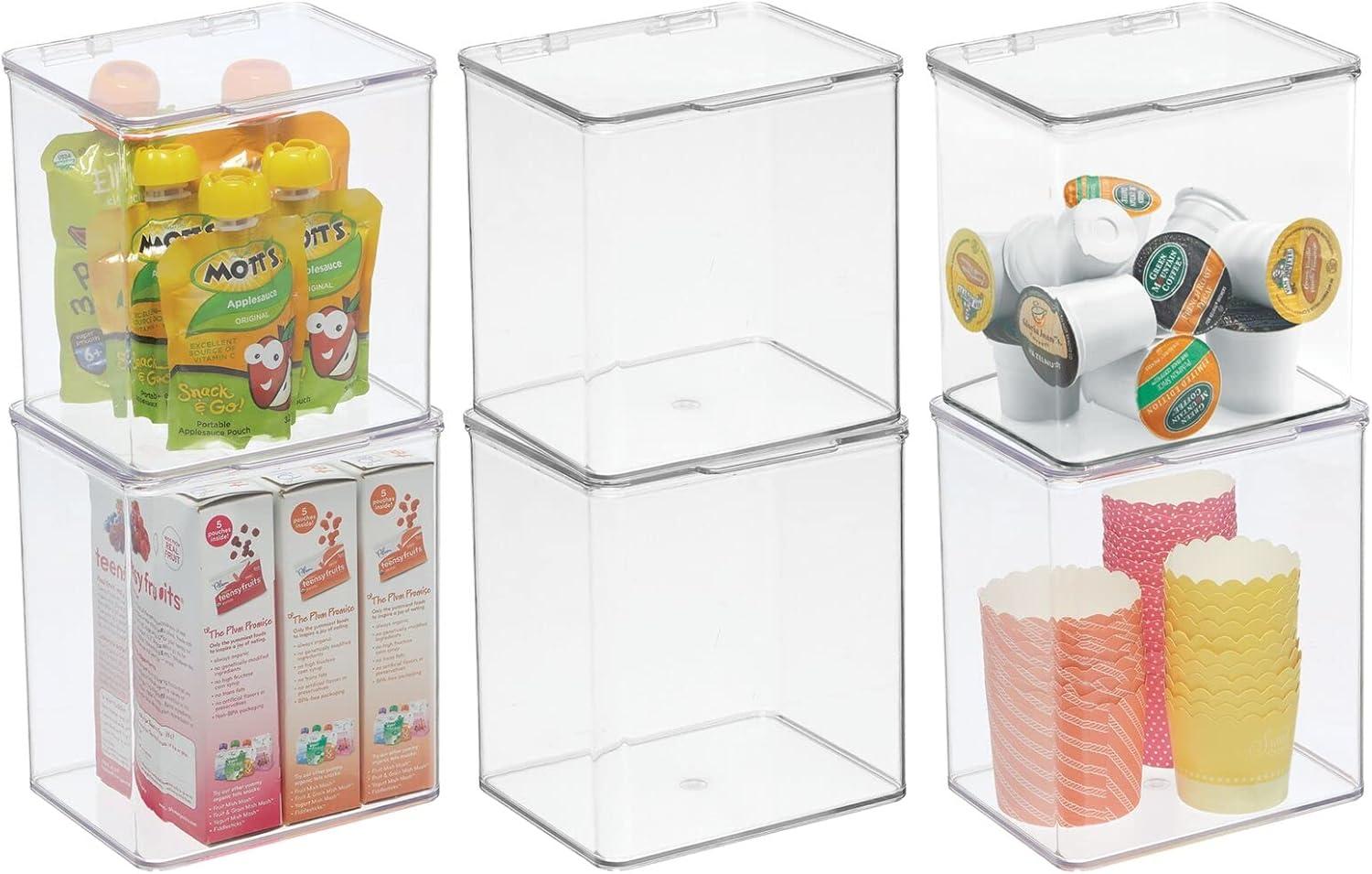 mDesign Plastic Kitchen Pantry/Fridge Storage Organizer, Hinge Lid