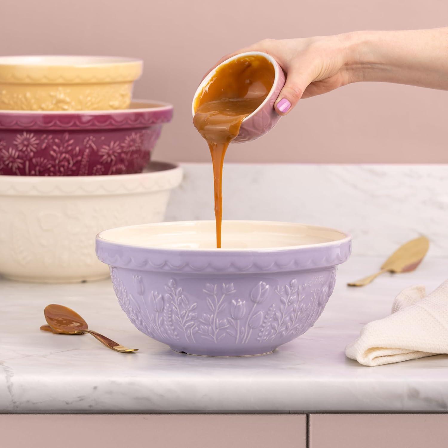 Lavender Ceramic Tulip Embossed Mixing Bowl, 9.75"