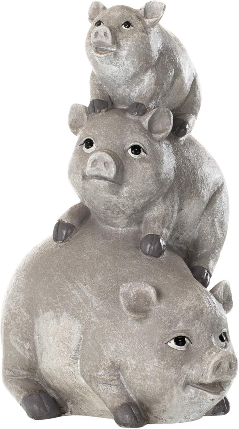 Gray Stone Resin Stacked Pigs Garden Statue