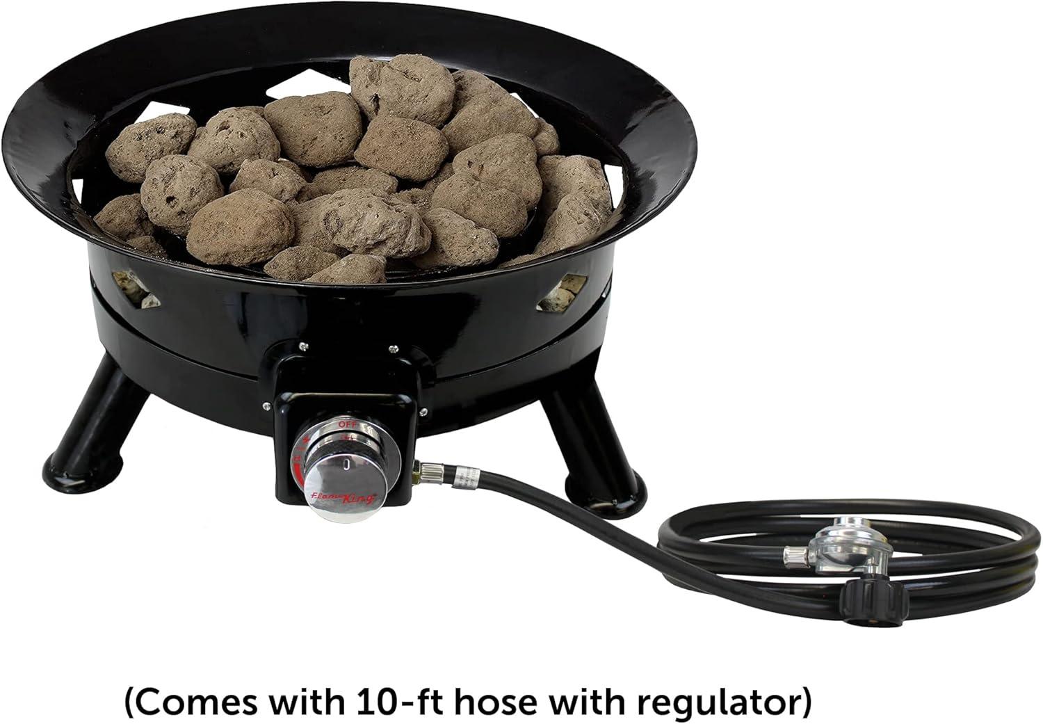 24-Inch Black Portable Gas Fire Pit with Lava Rocks