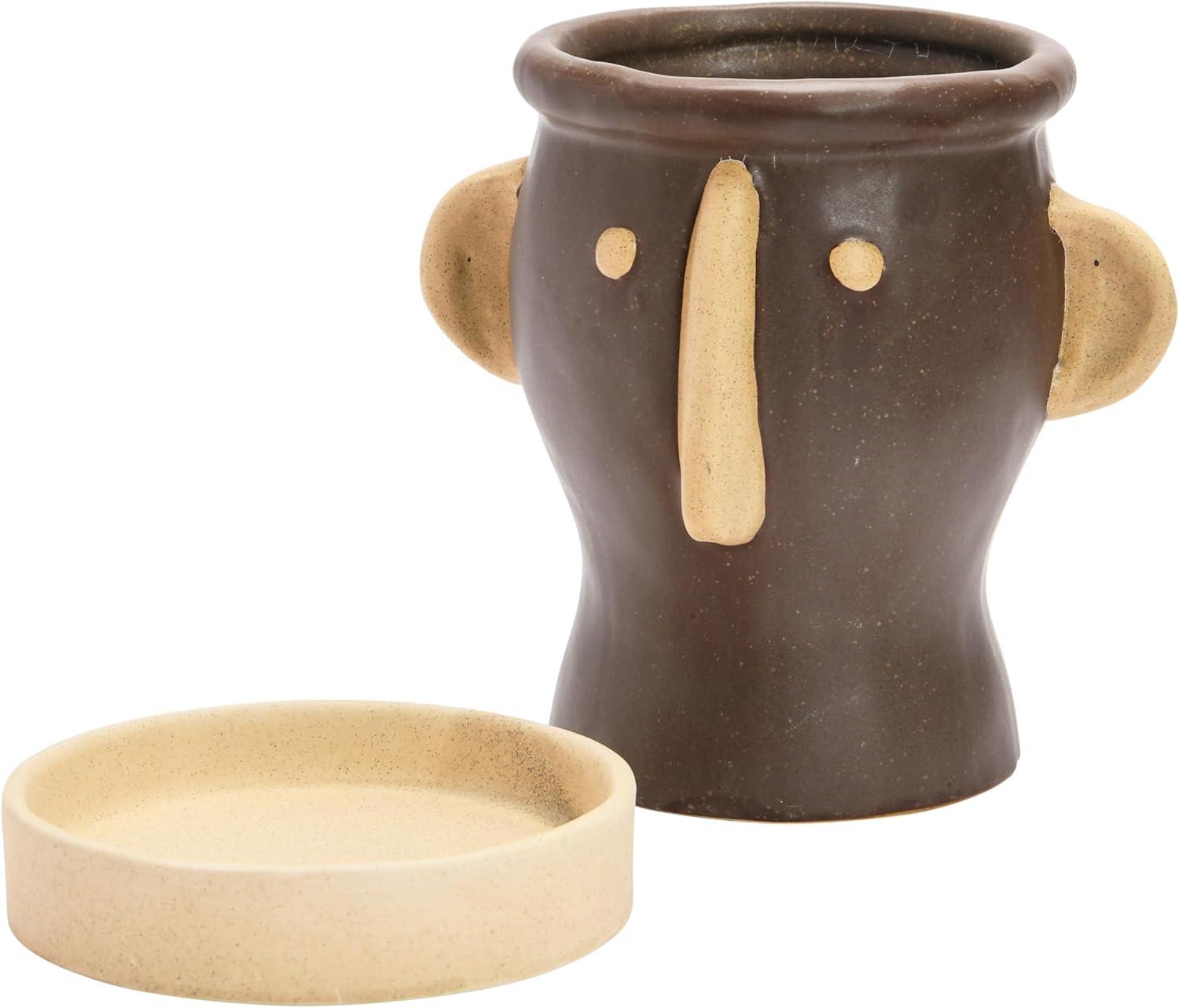 Creative Co-Op Creative Co-Op Stoneware Face Planter with Saucer, Matte Black and Cream