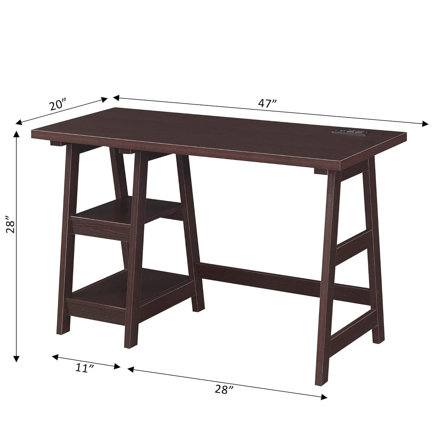 Convenience Concepts Designs2Go 29.25" Trestle Desk w Charging Station & Shelves, Espresso, All Ages
