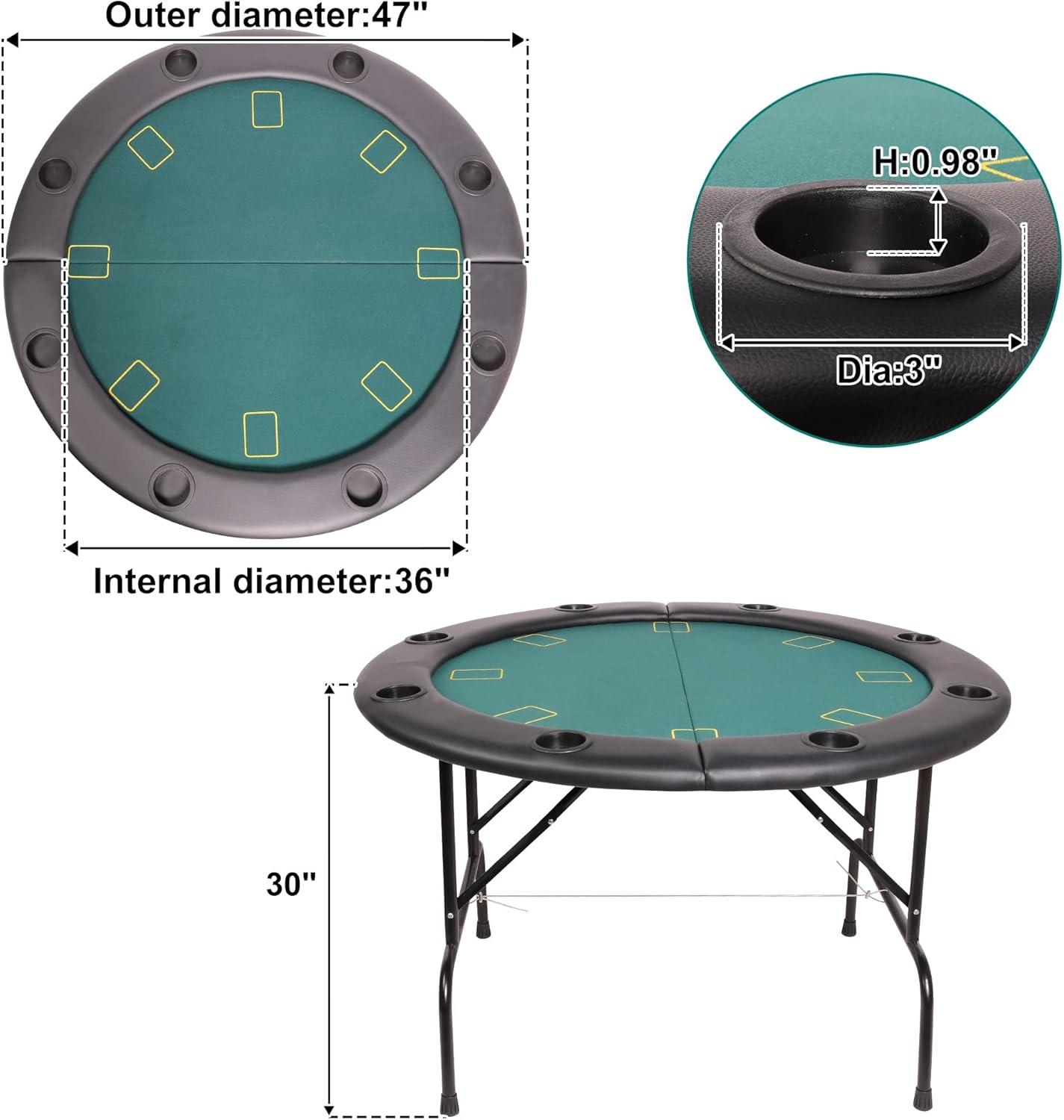 Green Round Folding Poker Table with Cup Holders