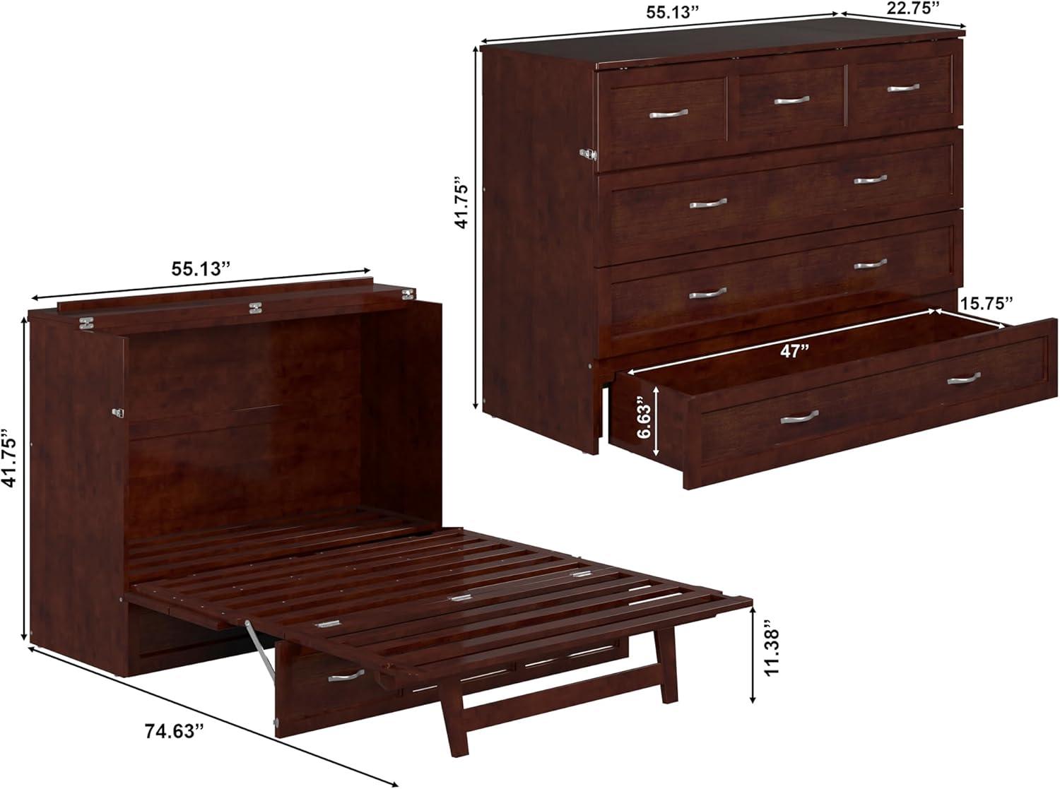 Full Deerfield Murphy Bed Chest with Charger Walnut - AFI: Bedroom Furniture, No Box Spring Needed