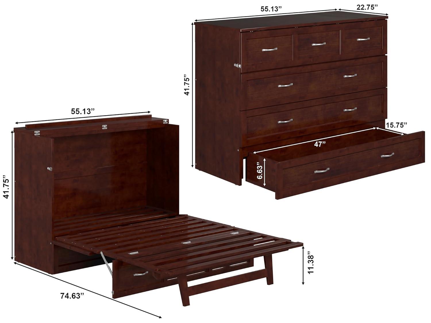 Full Deerfield Murphy Bed Chest with Charger Walnut - AFI: Bedroom Furniture, No Box Spring Needed