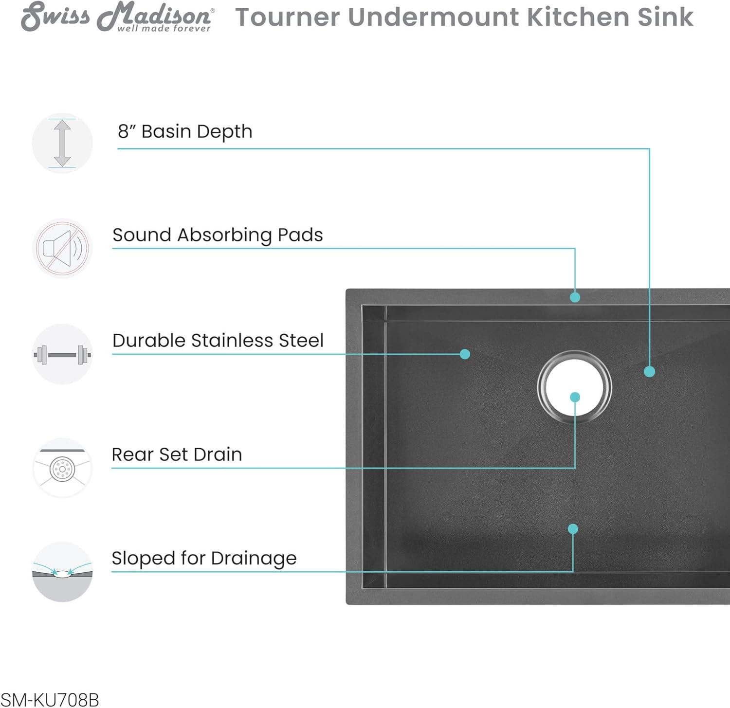 Tourner 26 x 18 Stainless Steel, Single Basin, Undermount Kitchen Sink