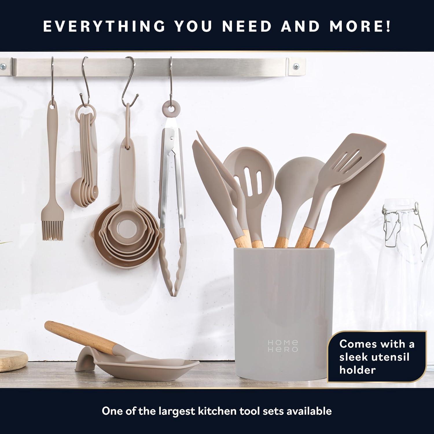 AOKIWO Silicone and Wood Non-Stick Cooking Utensil Set, 33 pcs