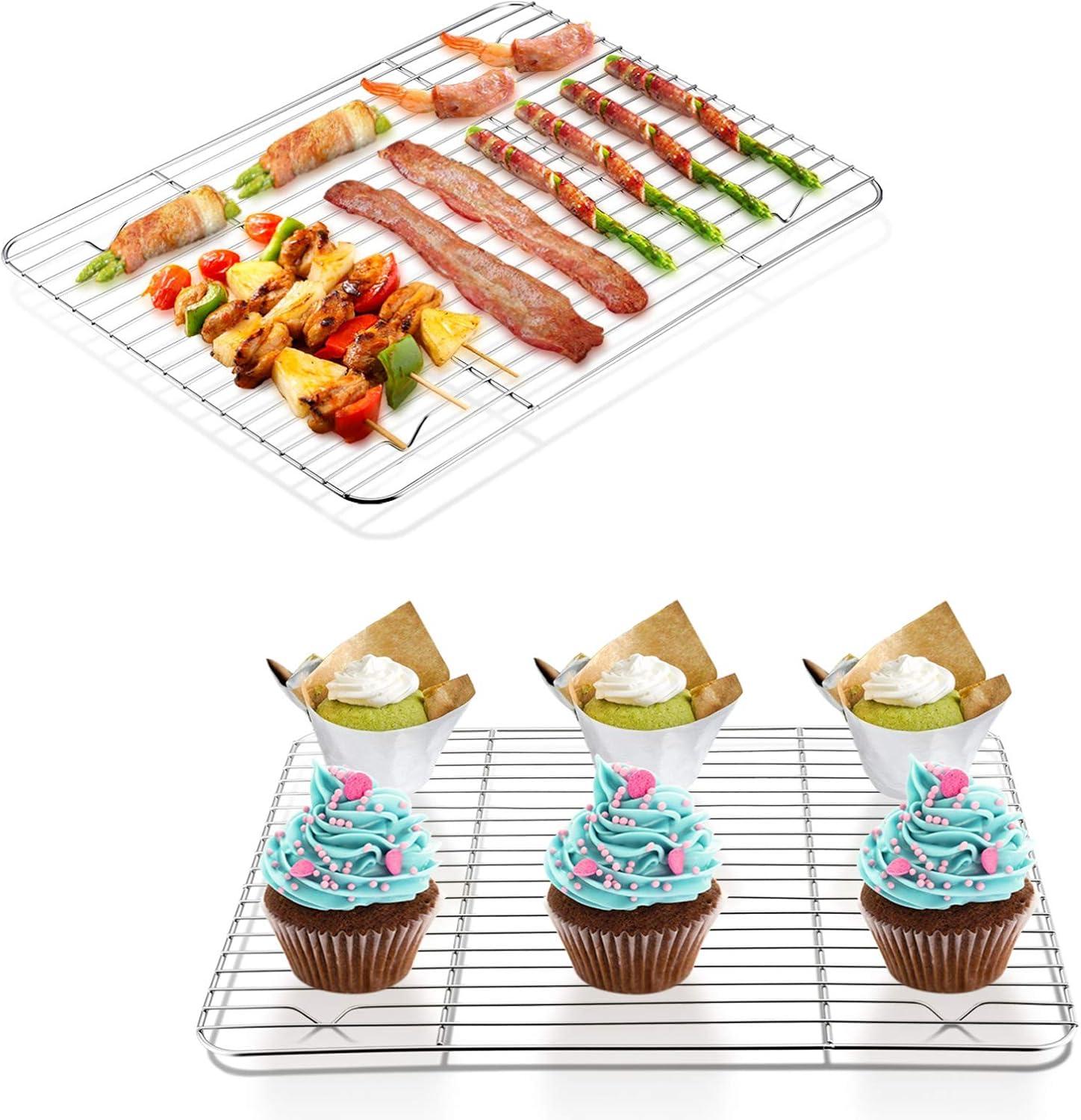 Cooling Rack Pack of 2, Stainless Steel Small Cooking Rack for Cooling Baking Roasting Grilling Drying, Rectangle 11.8'' x 9'' x 0.6'', Fits Small Toaster Oven, Oven & Dishwasher Safe