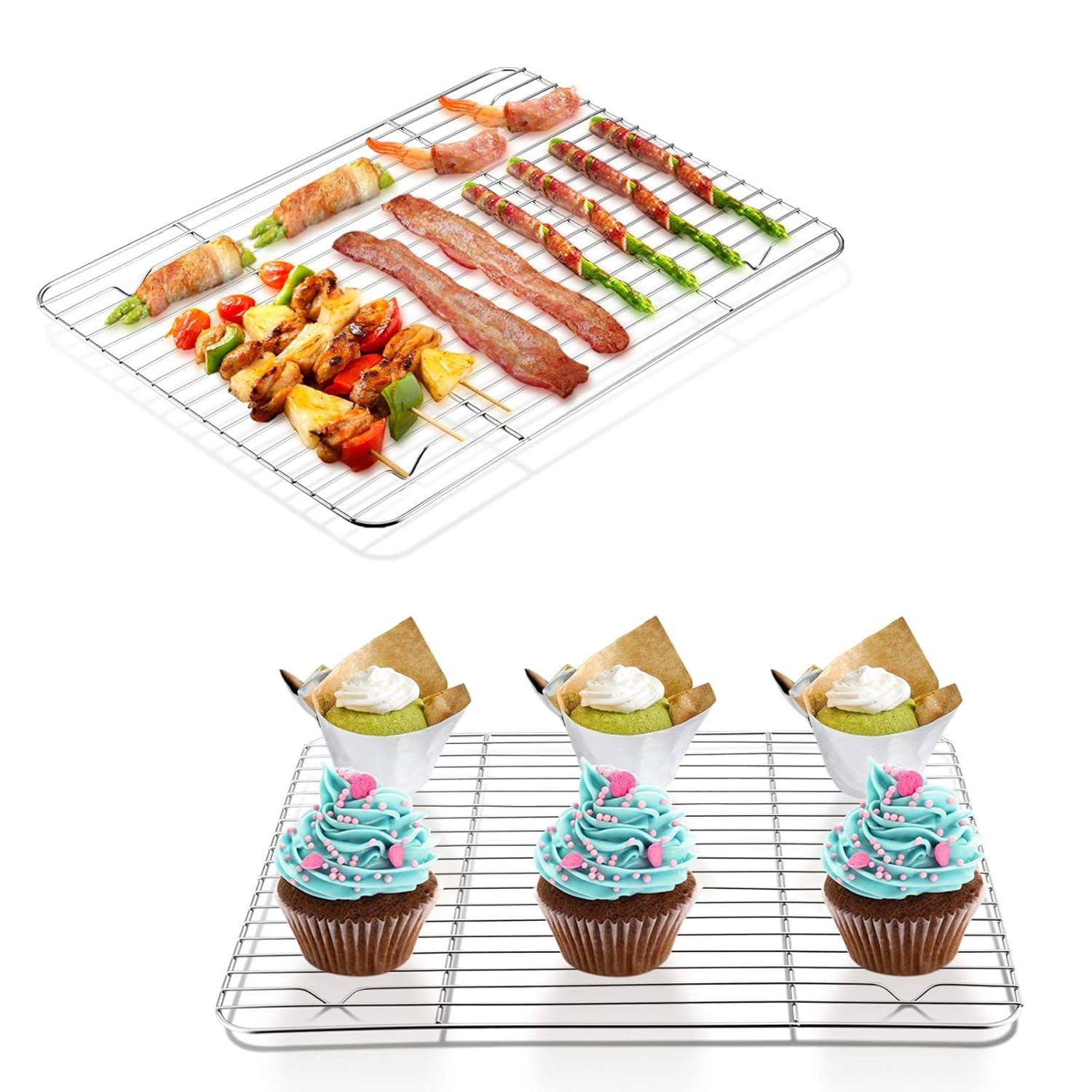 Cooling Rack Pack of 2, Stainless Steel Small Cooking Rack for Cooling Baking Roasting Grilling Drying, Rectangle 11.8'' x 9'' x 0.6'', Fits Small Toaster Oven, Oven & Dishwasher Safe