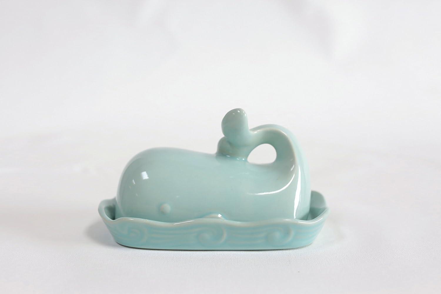 Creative Co-Op Aqua Blue Whale Shaped Butter Dish