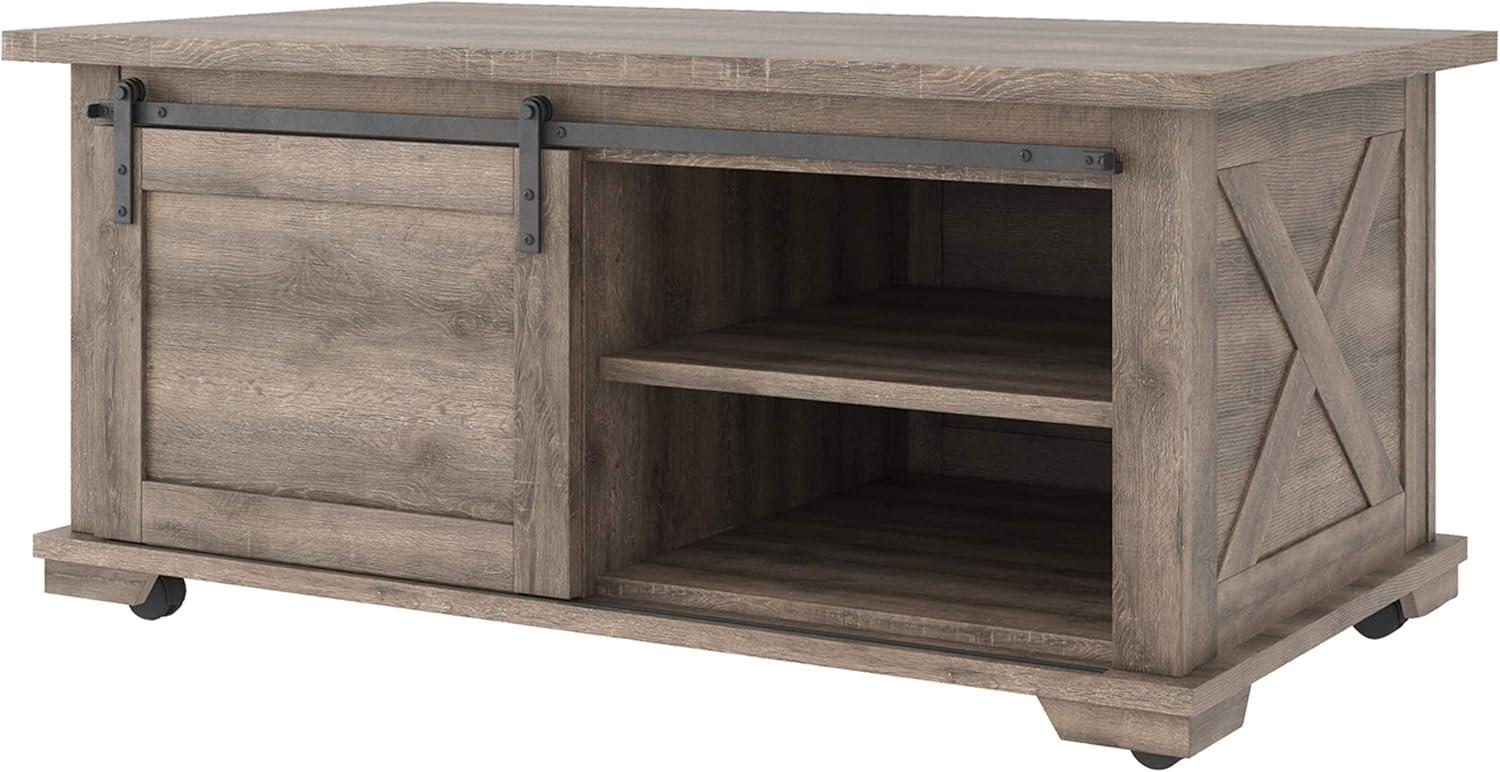 Contemporary Two-Tone Sliding Barn Door Coffee Table with Storage