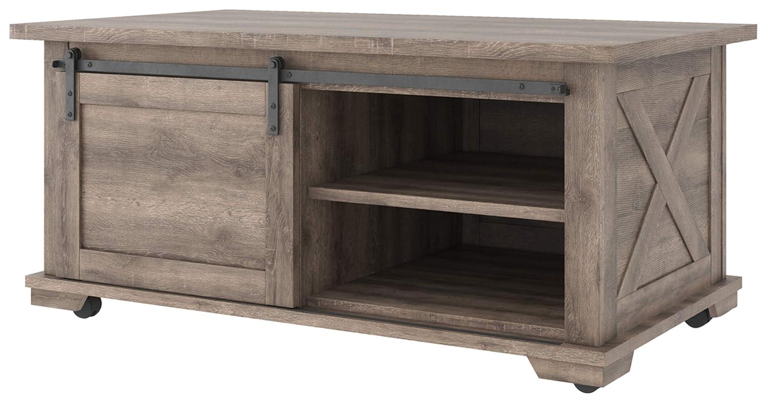Contemporary Two-Tone Sliding Barn Door Coffee Table with Storage