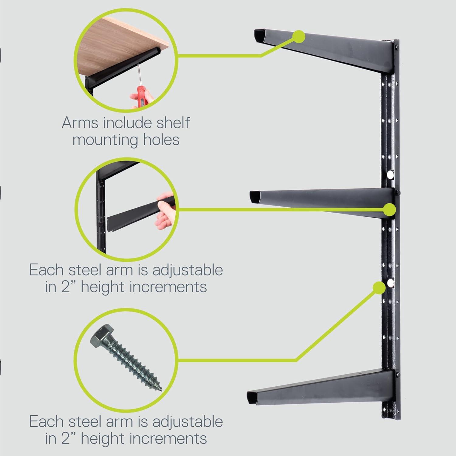 Minimalistic Black Shelf Brackets by Delta Cycle, Set of 6 Fully Adjustable 12-inch Heavy Duty Shelf Brackets, Holds Up to 480 lbs, Modern Shelf Bracket for Wood Shelves