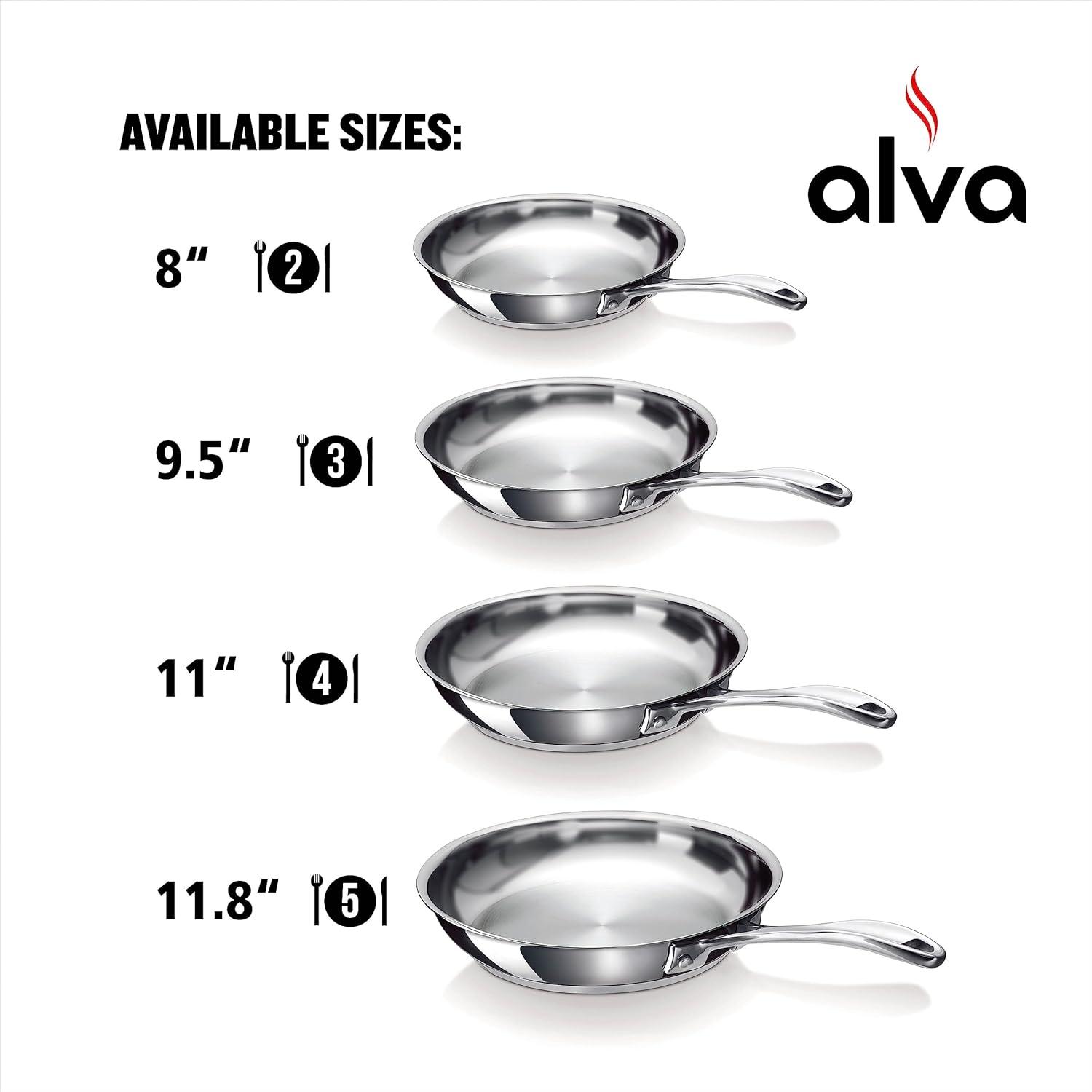 Alva Chef Stainless Steel Frying Pan Skillet Non Toxic Cookware Stainless Steel Skillet PFAS, PFOA & PFTE Free, for Cooking Pan Set, Induction Safe, Add to Your Pots and Pans Set Cookware