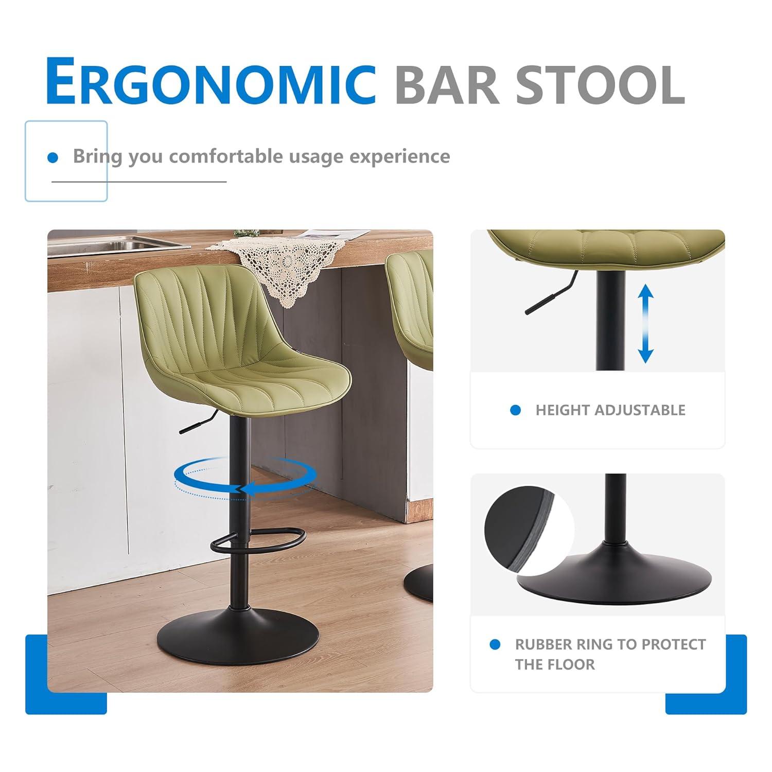 Kidol & Shellder Green Bar Stools Set of 2 Modern Kitchen Island Barstool