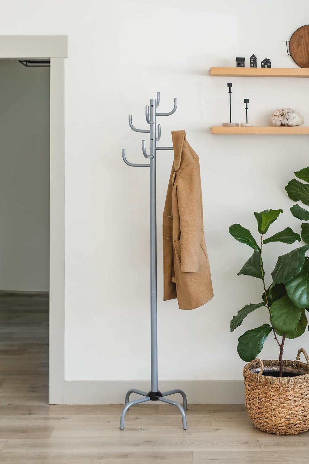 Gray Coat Rack - Freestanding Hat and Coat Stand with 8 Hooks