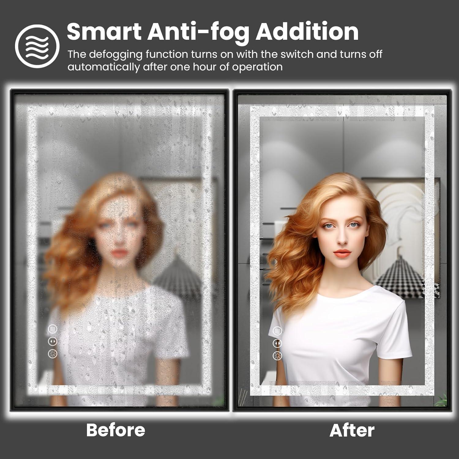 Amorho LED Mirror for Bathroom, 24"X32" with Front and Backlight, Stepless Dimmable Wall Mirrors with Anti-Fog, Shatter-Proof, Memory, 3 Colors, Double LED Vanity Mirror(Horizontal/Vertical)