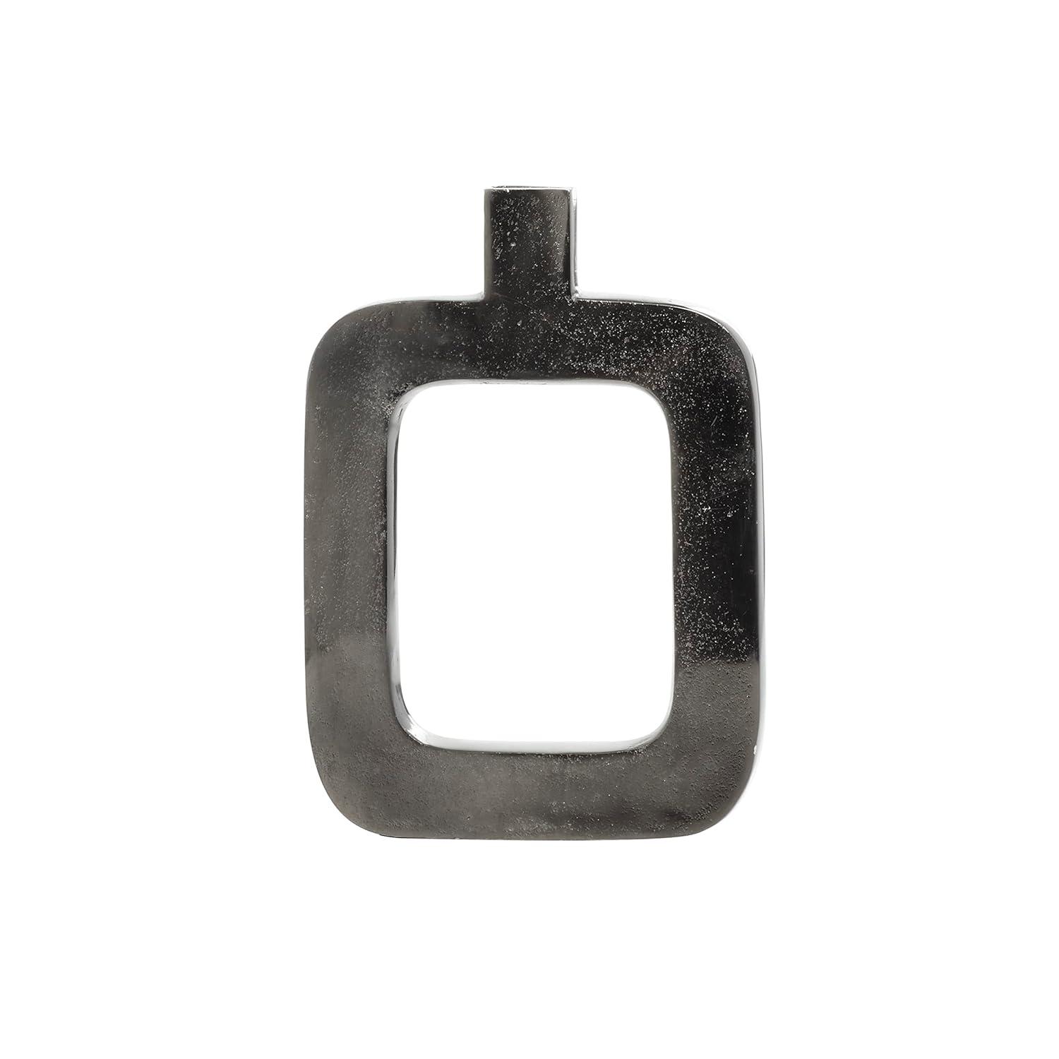 Black Geometric Aluminum Metal Bud Vase with Open Center Design