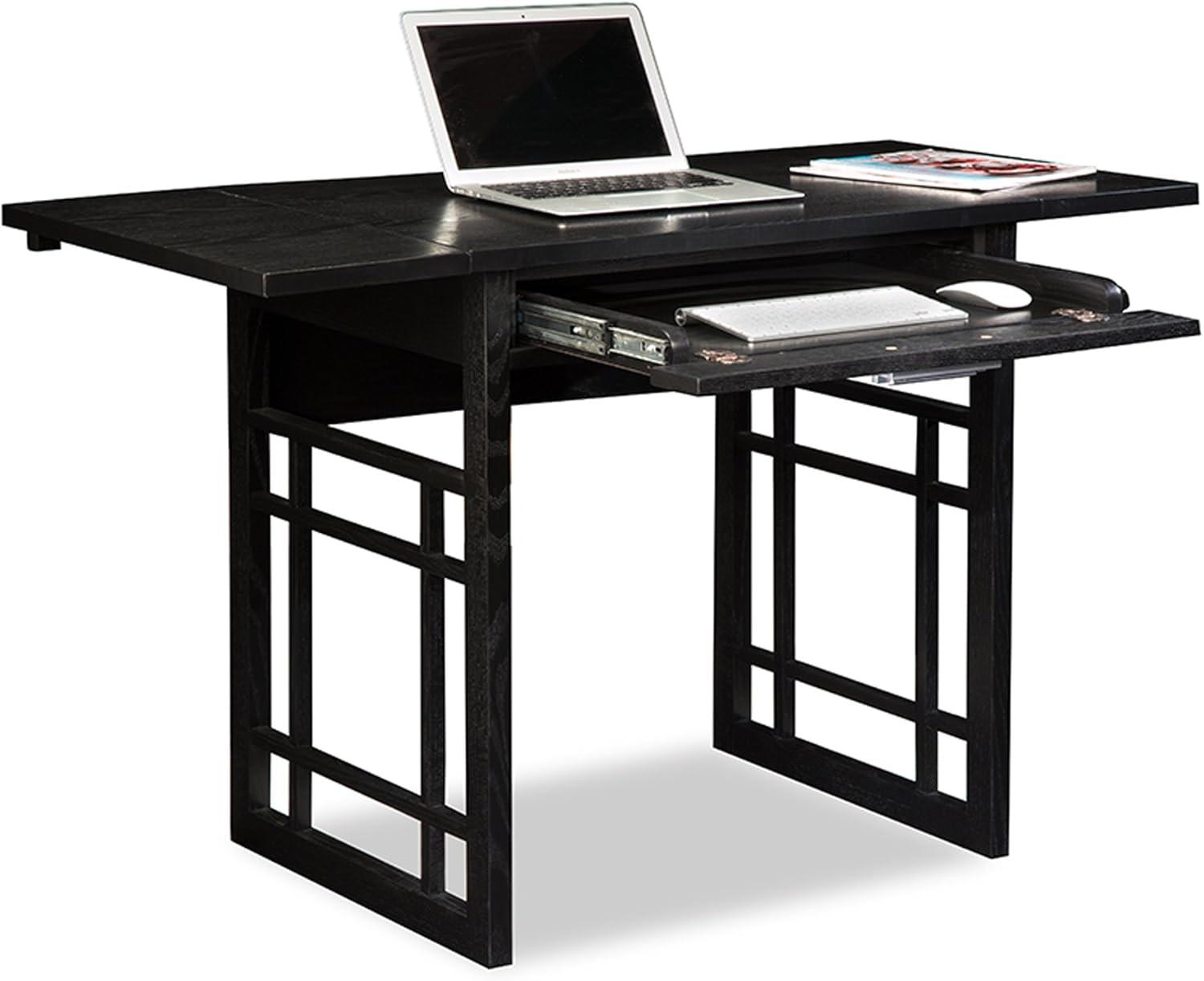 Solid + Manufactured Wood Drop Leaf Computer Writing Desk in Chocolate Oak