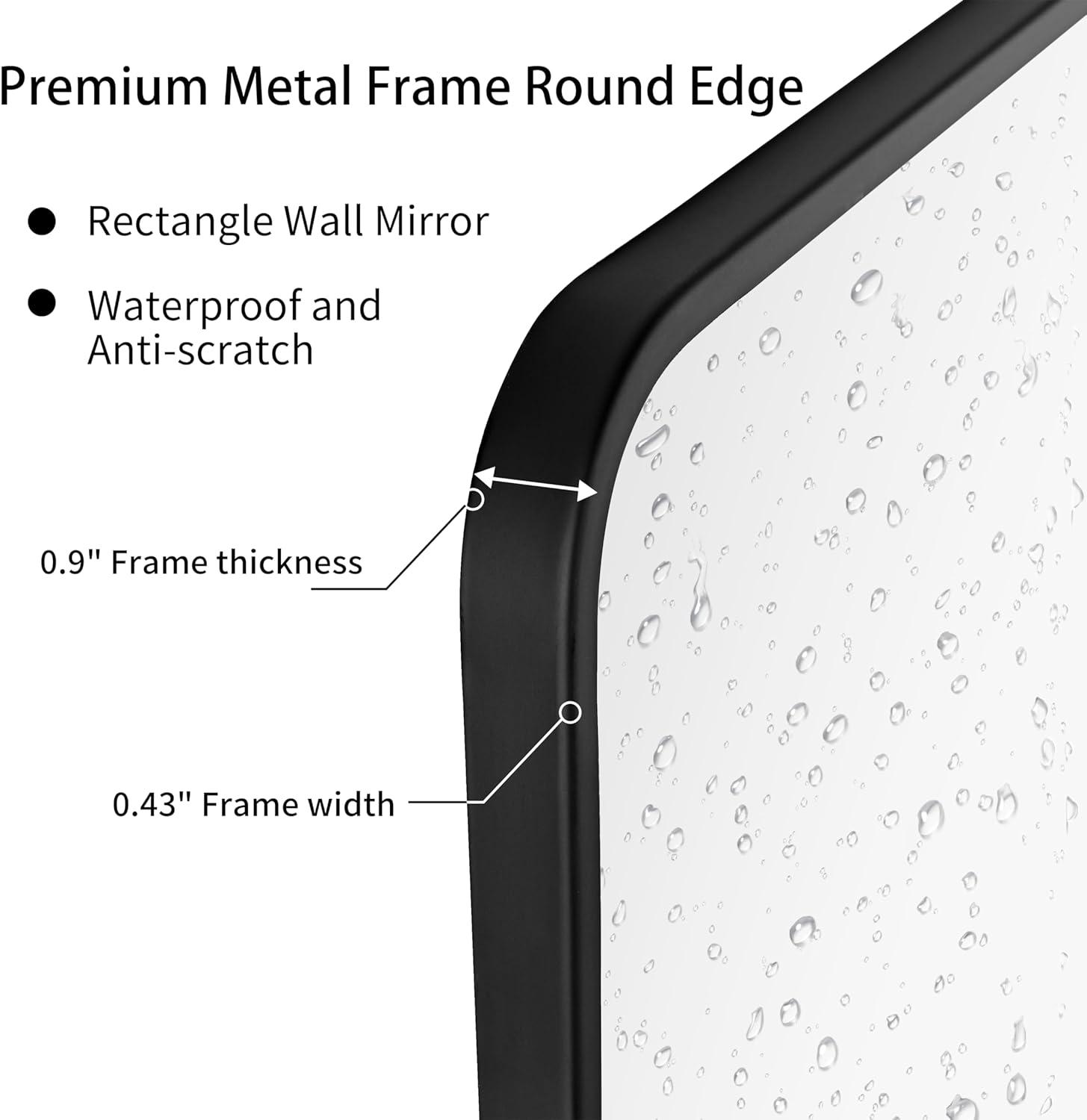 24" x 32" Matte Black Aluminum Framed Rectangular Wall Mirror