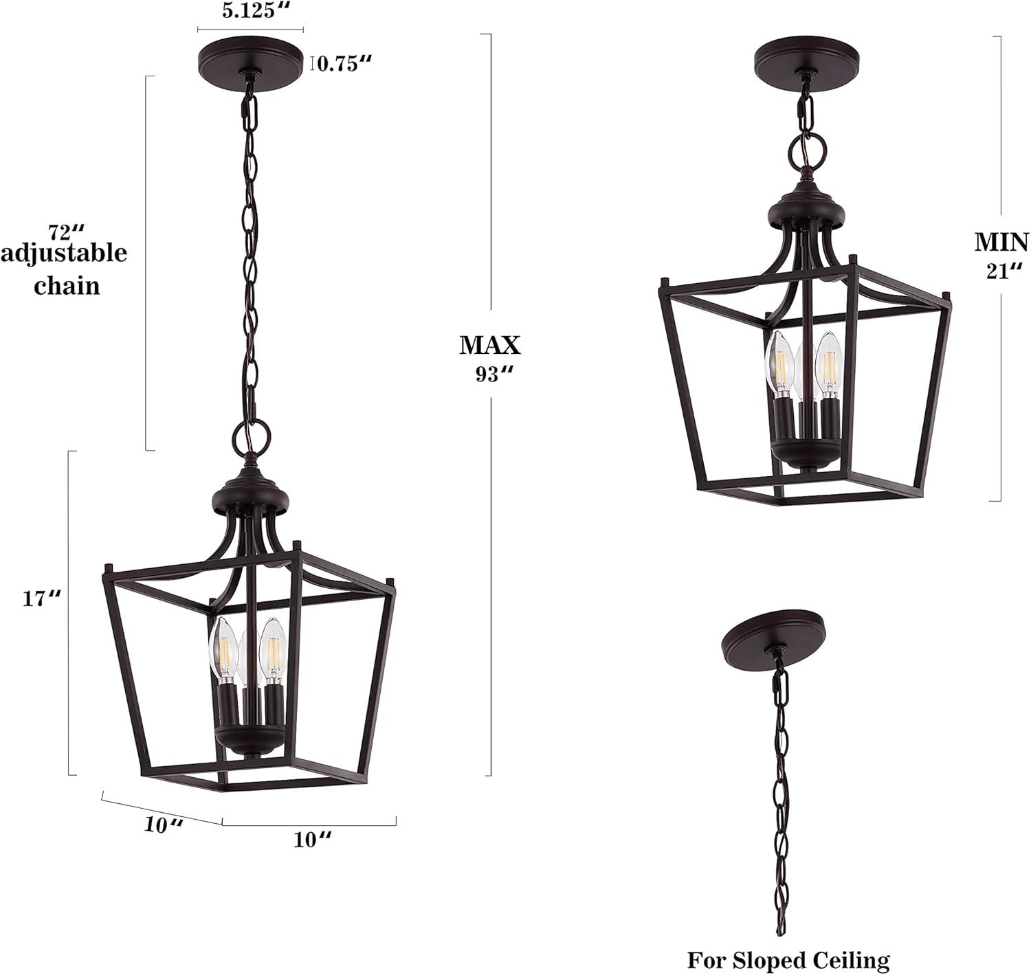Camden 10" 3-Light Iron Classic Midcentury Pendant Lantern, Oil Rubbed Bronze