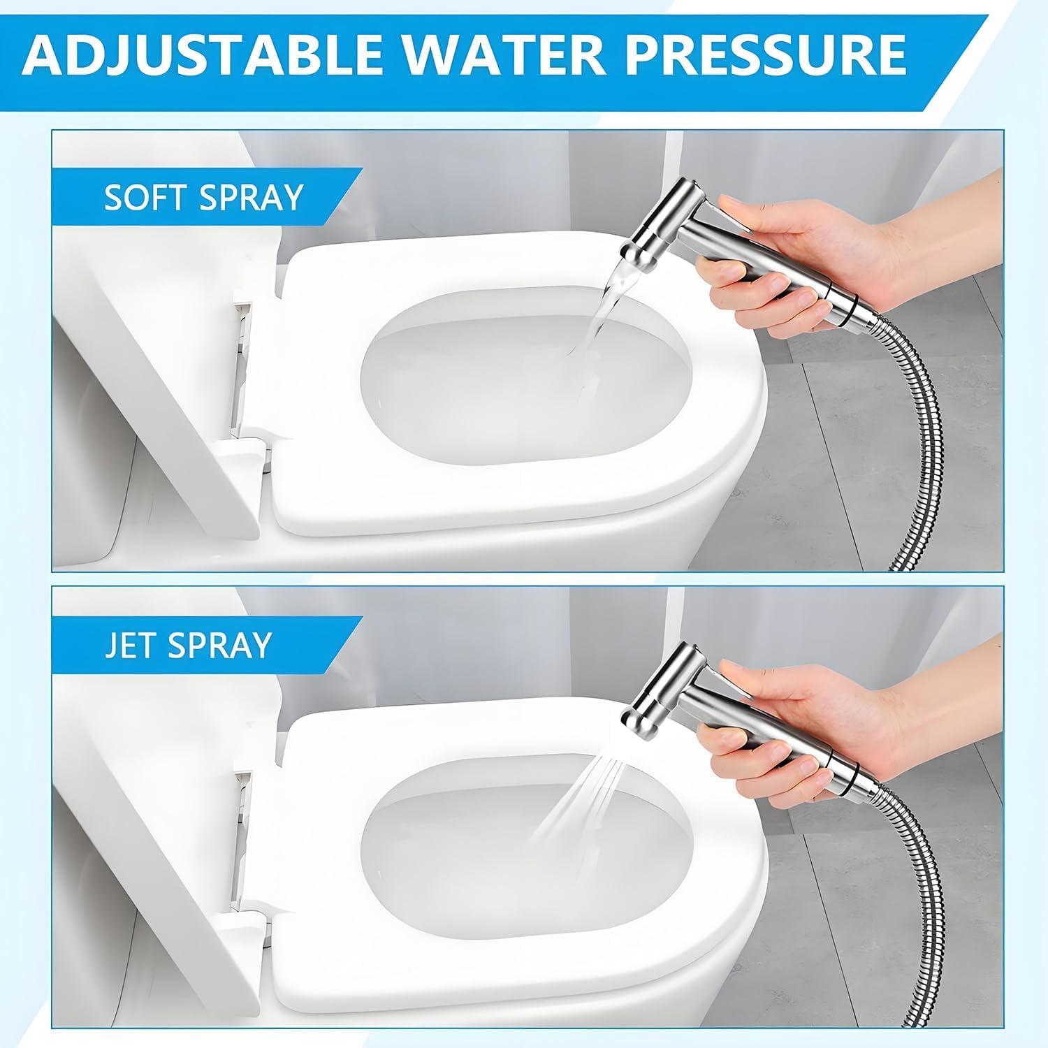 Handheld Bidet Sprayer for Toilet, Premium Stainless Steel Bathroom Bidet Sprayer Set with Anti-Leaking Hose & 2 Water Pressure, Ideal for Feminine Wash, Cloth Diaper Cleaning, Baby Wash & Pets Shower
