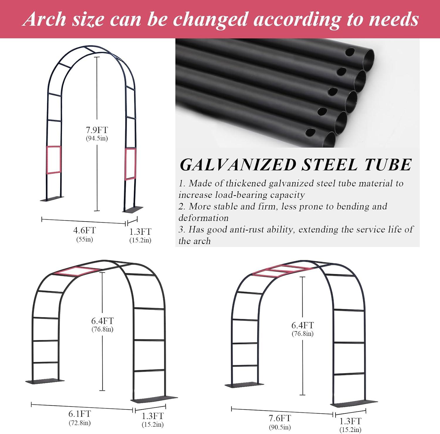 Thickened Tube Garden Arch Trellis - 4.6ft Wide x 7.9ft High or 7.6ft Wide x 6.4ft High - Garden Trellis for Climbing Plants - Stable Garden Arbor, Wedding Arch Decorations, Birthday Party Decoration