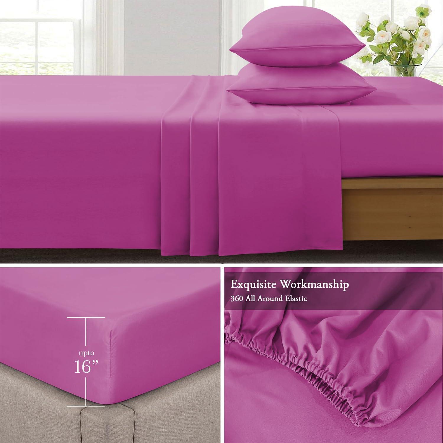 IR Imperial Rooms Bed Sheet Sets Deep Pocket Soft Microfiber, 1800 Series Queen Purple 4 Pcs