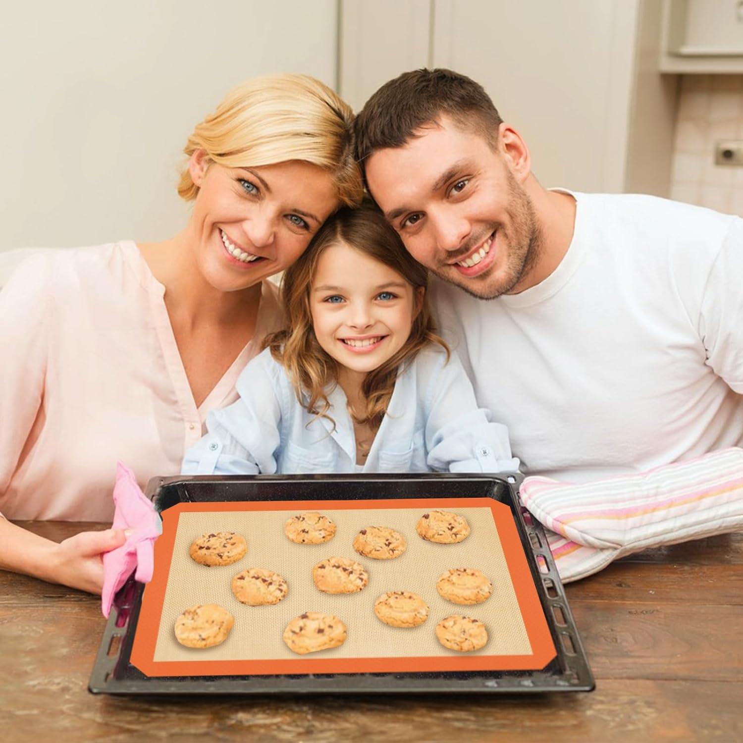 Silicone Baking Mat, Reusable Silicone Oven Baking Sheet, Heat Resistant Nonstick Food Safe Baking Mat for Cookie, Bread, Pastry (Pack of 3),Orange