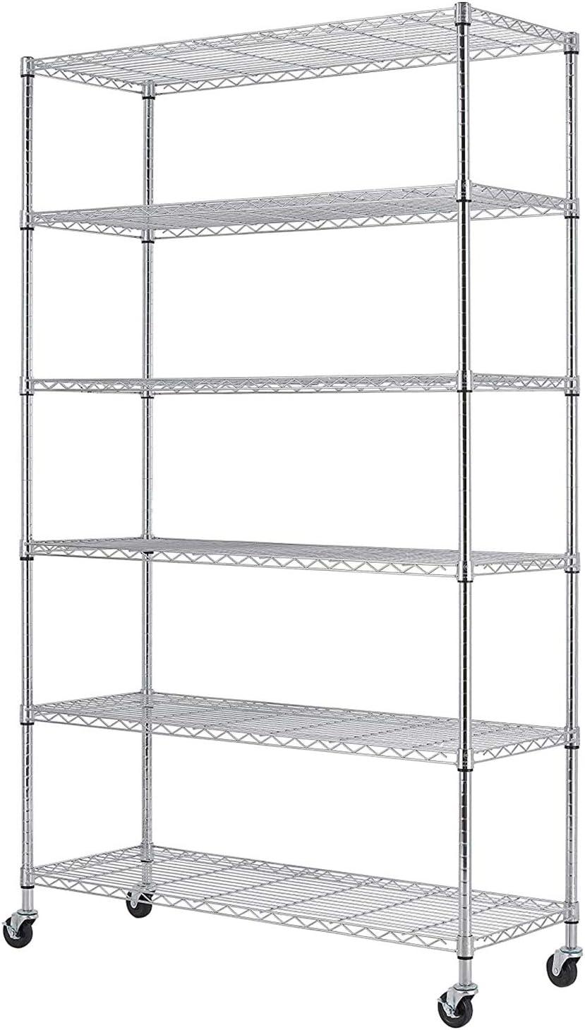 6 Tier Storage Shelves 18" Dx48 Wx82 H Wire Shelving Unit Metal Shelves Heavy Duty Layer Rack Storage Rack Adjustable Utility 2100 LBS Capacity for Laundry Kitchen Garage Pantry Black