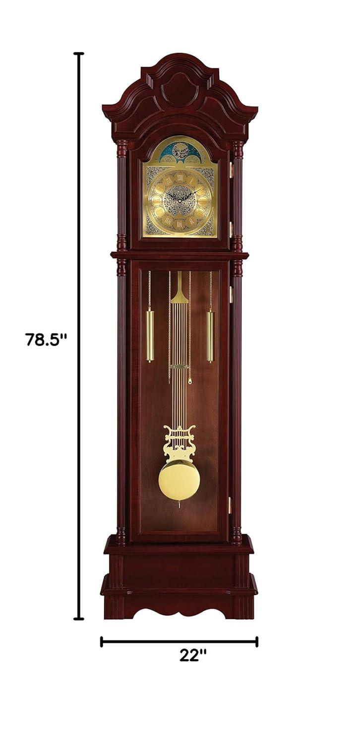 Coaster Furniture Harris Grandfather Clock with Chime Brown Red and Clear, 900749