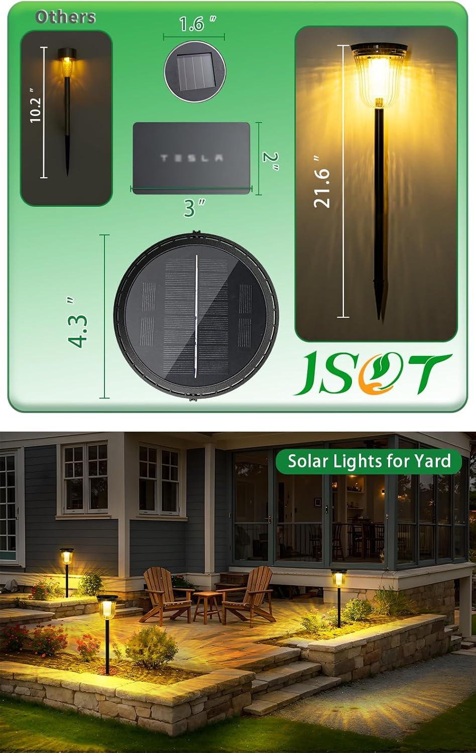 Modern Black Solar Pathway Lights with Warm and Cool White LEDs, 4-Pack