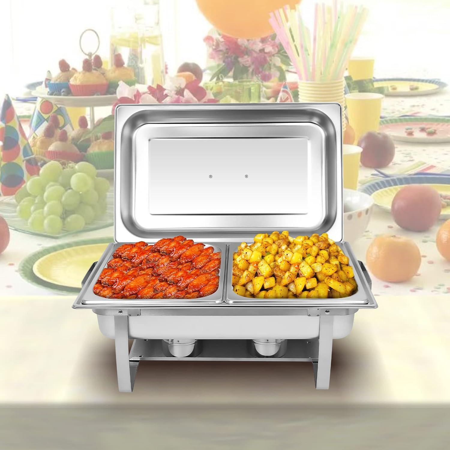 PRIJESSE Chafing Dish Buffet Set 2 PACK, 8 QT Stainless Steel Rectangular Chafing Dishes FULL PAN for Buffet, Warmers Sets for Parties, Events, Wedding, Camping, Dinner