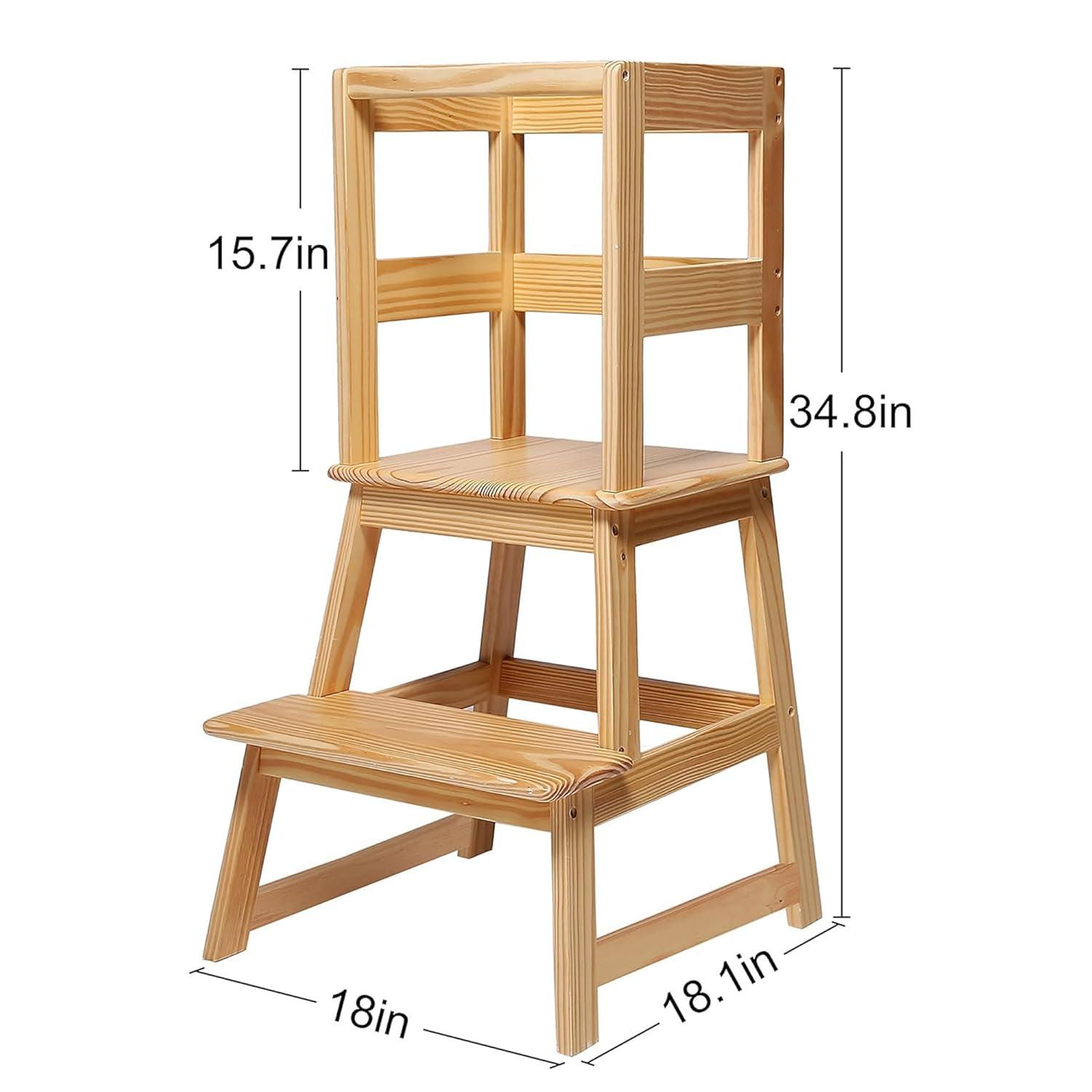 SDADI Kids Kitchen Step Stool Holds up to 150 Pounds with Safety Rail, Wide Platform Design, 4 Anti Slip Strips for 18 to 36 Months Old, Natural