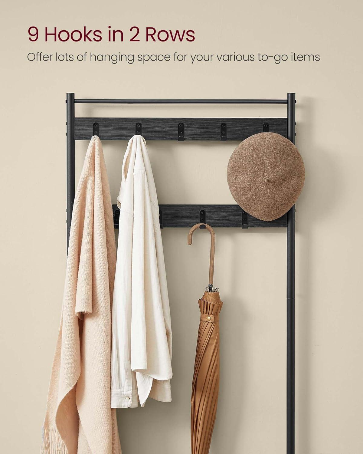 VASAGLE Coat Rack, Hall Tree with Shoe Storage Bench, Entryway Bench with Shoe Storage, 3-in-1, Steel Frame, for Entryway, 12.6 x 33.5 x 68.9 Inches, Industrial, Rustic Brown and Black UHSR401B01