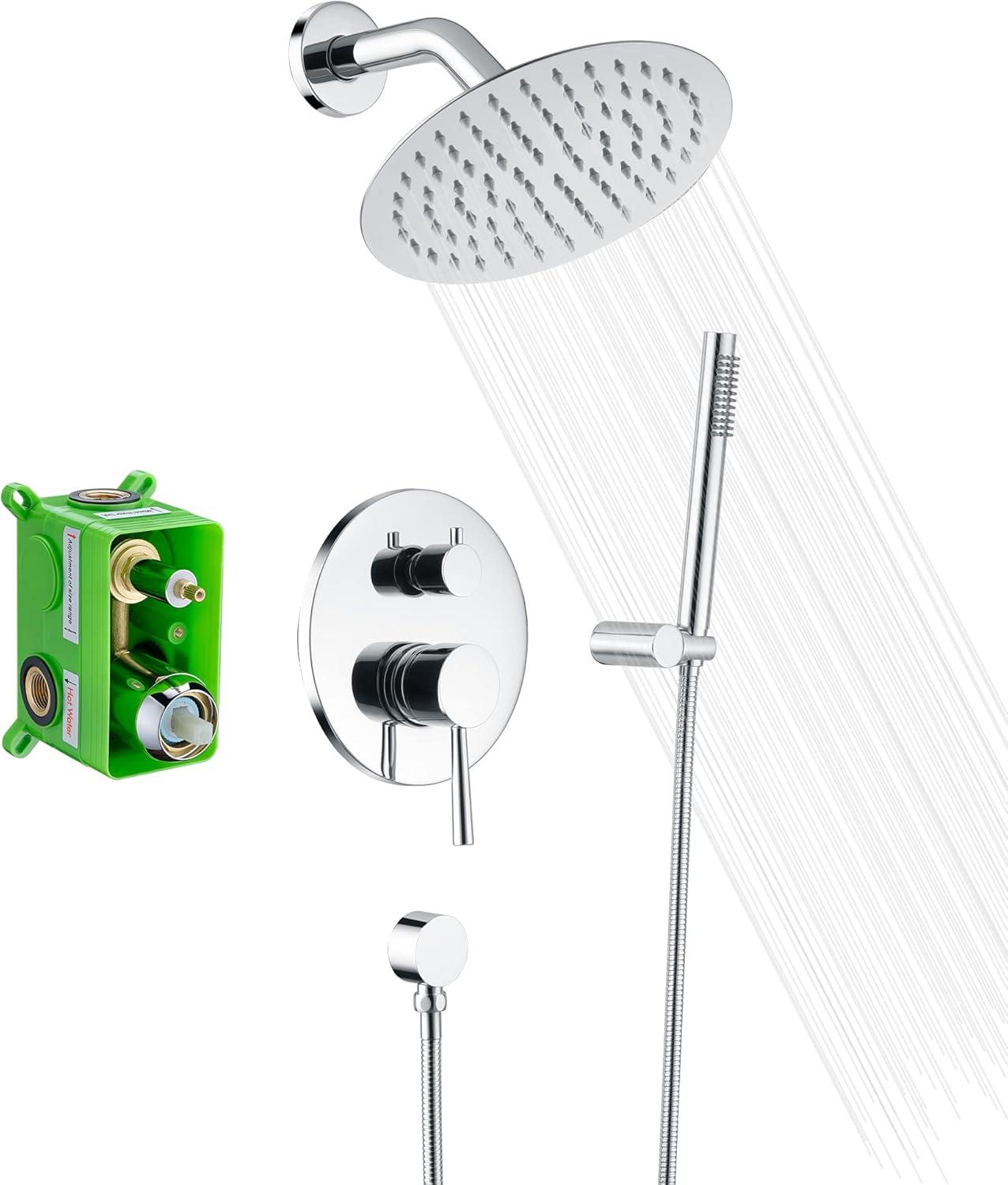 Chrome Wall Mounted Rain Shower System with Handheld Sprayer