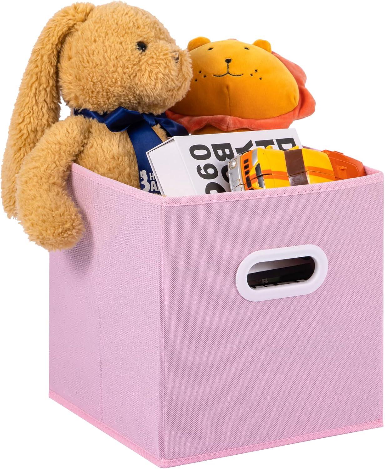 Stero Fabric Storage Cubes Bins, 11 inch Fun Colored Foldable Storage Baskets with Dual Plastic Handle for Home, Kids Room, Closet and Toys Organization, Multi Colored, Set of 6