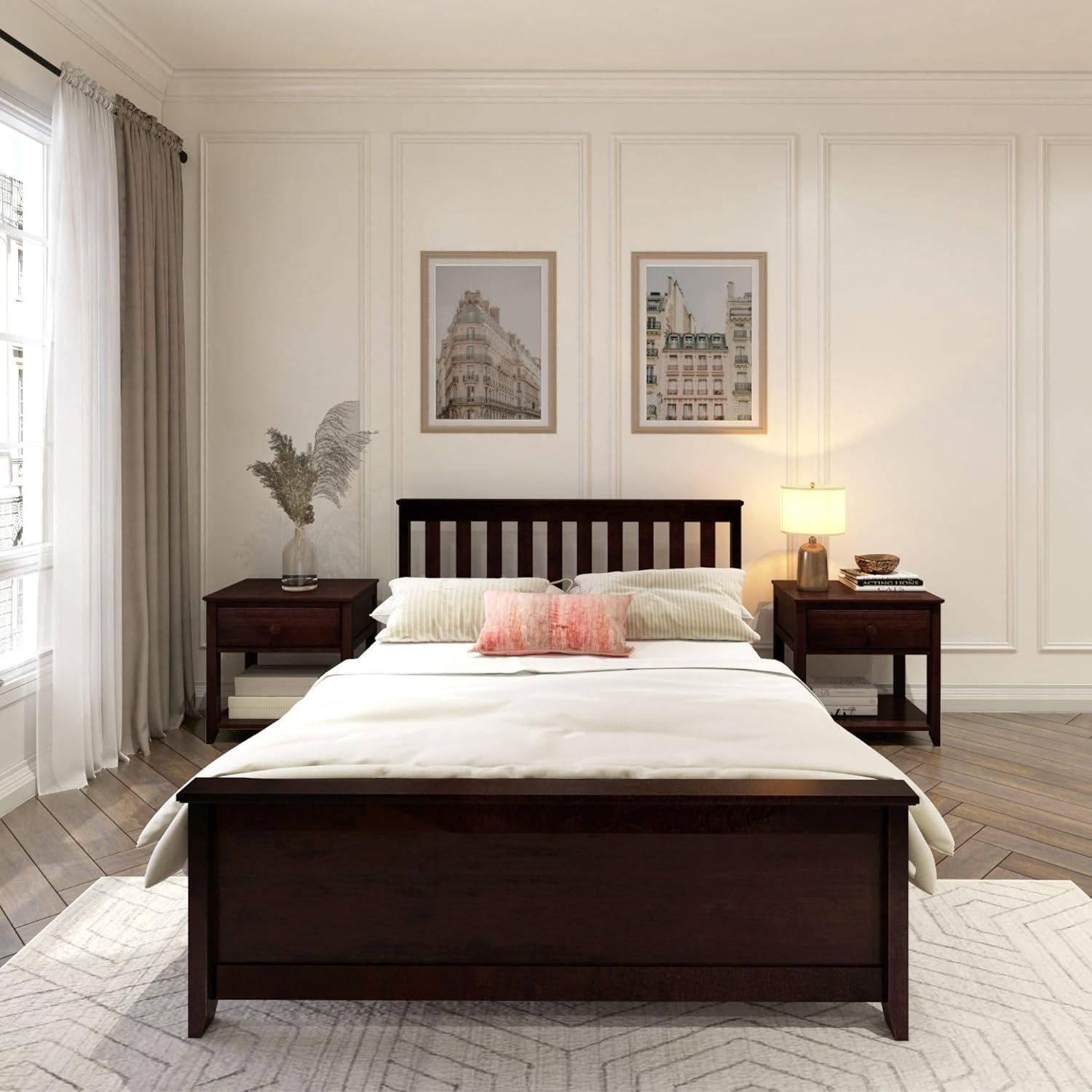 Plank+Beam Classic Solid Wood Full Size Bed Frame with Headboard for Adults